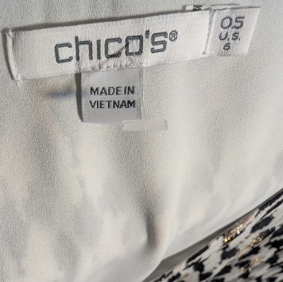 Chico's Boho Black, White And Metallic Gold Geometric Long Sleeve Dress Size 6 - Picture 6 of 10